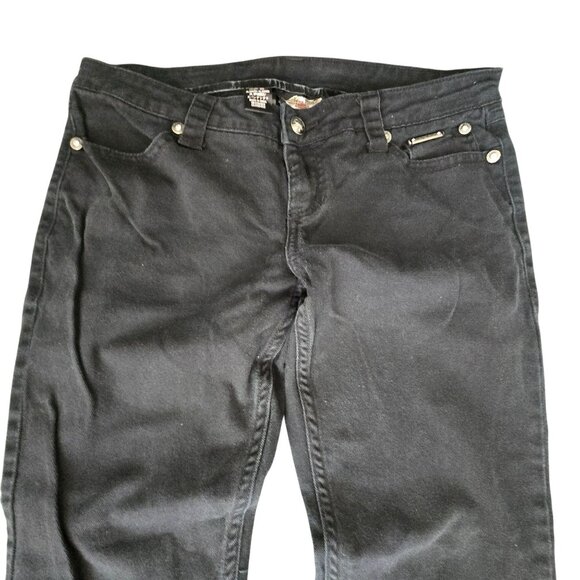 Harley-Davidson Womens Straight-Leg Black Denim Jeans Size 8 Rhinestones JJ3918 - Picture 1 of 11